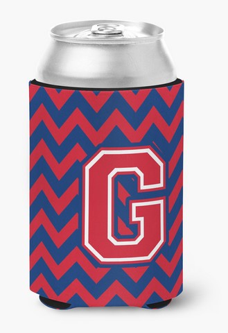 Letter G Chevron Yale Blue & Crimson Can or Bottle Hugger