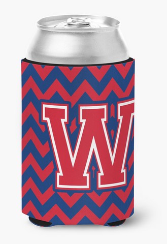 Letter W Chevron Yale Blue & Crimson Can or Bottle Hugger
