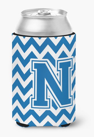 Letter N Chevron Blue & White Can or Bottle Hugger, 0.25 x 4 x 5.5 in.