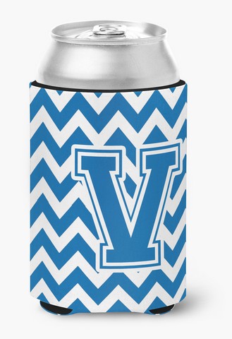Letter V Chevron Blue & White Can or Bottle Hugger, 0.25 x 4 x 5.5 in.