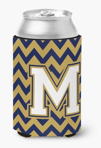 Letter M Chevron Navy Blue & Gold Can or Bottle Hugger
