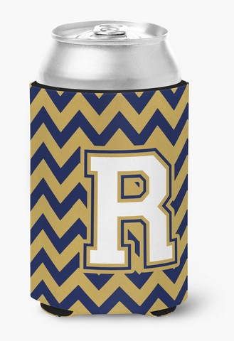 Letter R Chevron Navy Blue & Gold Can or Bottle Hugger