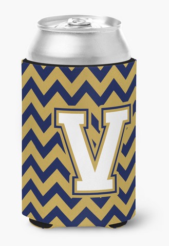 Picture of Carolines Treasures CJ1057-VCC Letter V Chevron Navy Blue & Gold Can or Bottle Hugger