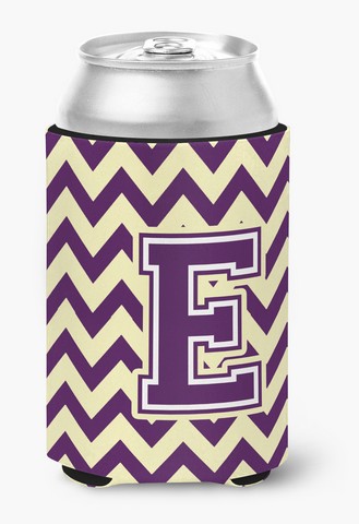 Picture of Carolines Treasures CJ1058-ECC Letter E Chevron Purple & Gold Can or Bottle Hugger, 0.25 x 4 x 5.5 in.