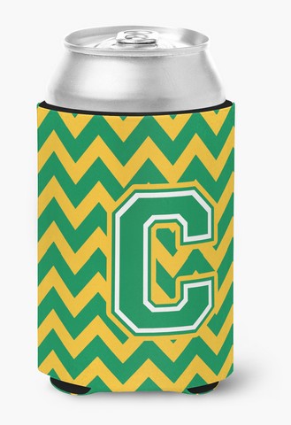 Letter C Chevron Green & Gold Can or Bottle Hugger