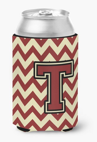 Picture of Carolines Treasures CJ1061-TCC Letter T Chevron Maroon & Gold Can or Bottle Hugger