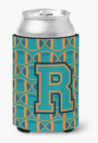 Picture of Carolines Treasures CJ1063-RCC Letter R Football Aqua, Orange & Marine Blue Can or Bottle Hugger