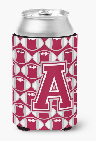 Letter A Football Crimson, Grey & White Can or Bottle Hugger