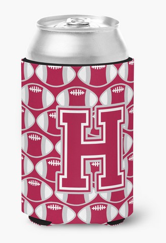 Picture of Carolines Treasures CJ1065-HCC Letter H Football Crimson, Grey & White Can or Bottle Hugger