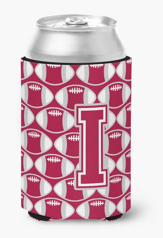 Letter I Football Crimson, Grey & White Can or Bottle Hugger