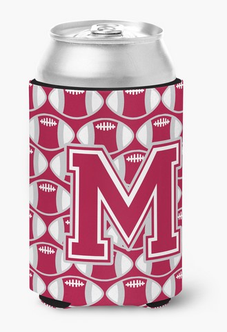 Letter M Football Crimson, Grey & White Can or Bottle Hugger
