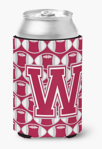 Letter W Football Crimson, Grey & White Can or Bottle Hugger
