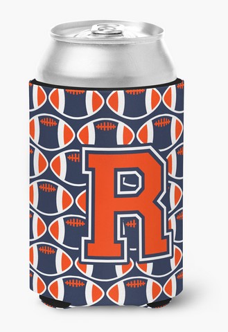 Picture of Carolines Treasures CJ1066-RCC Letter R Football Orange, Blue & White Can or Bottle Hugger