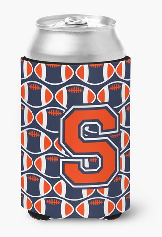 Picture of Carolines Treasures CJ1066-SCC Letter S Football Orange, Blue & White Can or Bottle Hugger