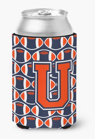 Letter U Football Orange, Blue & White Can or Bottle Hugger