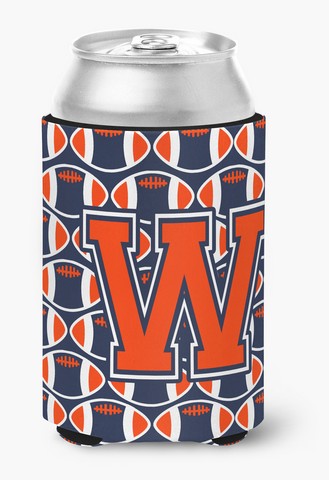 Letter W Football Orange, Blue & White Can or Bottle Hugger