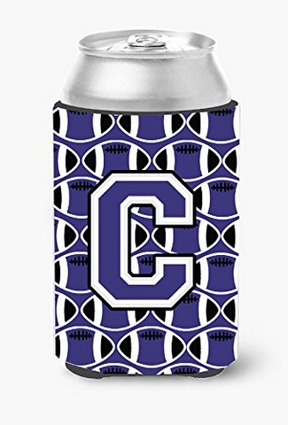 Letter C Football Purple & White Can or Bottle Hugger