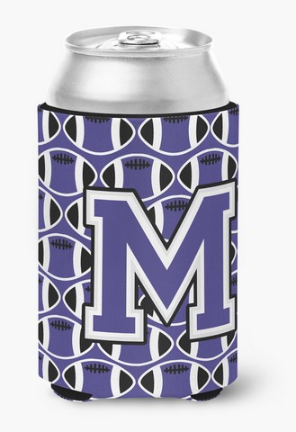 Picture of Carolines Treasures CJ1068-MCC Letter M Football Purple & White Can or Bottle Hugger