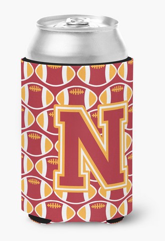 Letter N Football Cardinal & Gold Can or Bottle Hugger