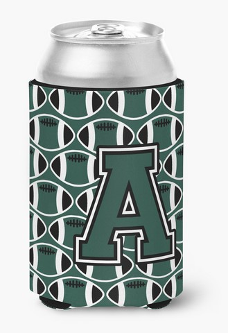 Letter A Football Green & White Can or Bottle Hugger