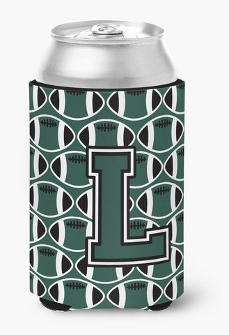 Letter L Football Green & White Can or Bottle Hugger