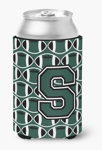 Letter S Football Green & White Can or Bottle Hugger