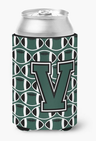 Letter V Football Green & White Can or Bottle Hugger