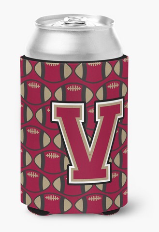Letter V Football Garnet & Gold Can or Bottle Hugger