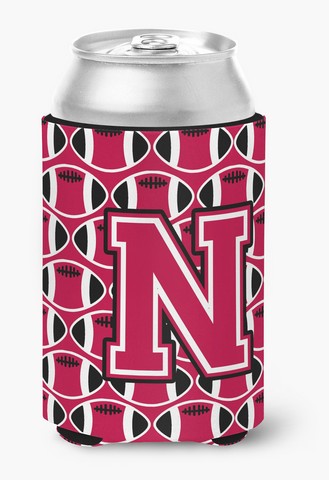 Letter N Football Crimson & White Can or Bottle Hugger