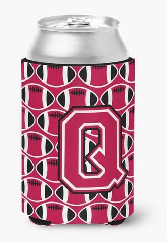 Letter Q Football Crimson & White Can or Bottle Hugger