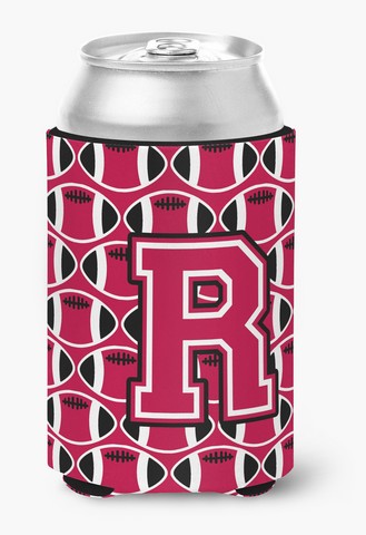 Letter R Football Crimson & White Can or Bottle Hugger