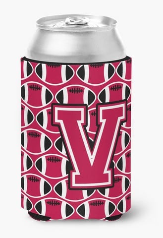 Letter V Football Crimson & White Can or Bottle Hugger