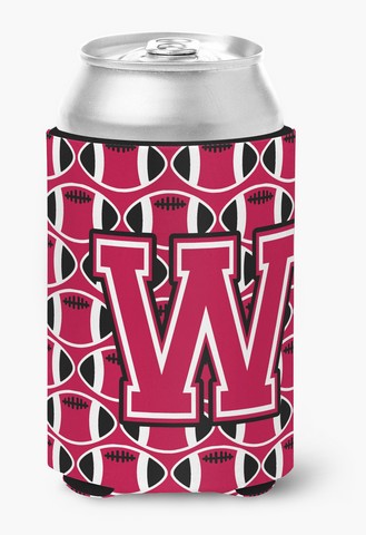 Letter W Football Crimson & White Can or Bottle Hugger