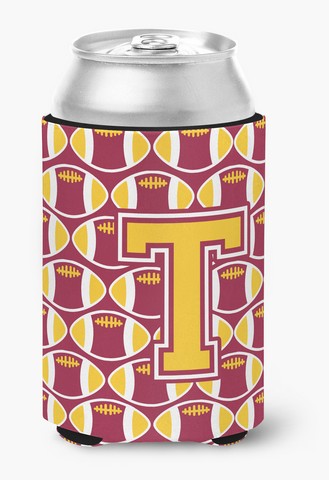 Letter T Football Maroon & Gold Can or Bottle Hugger
