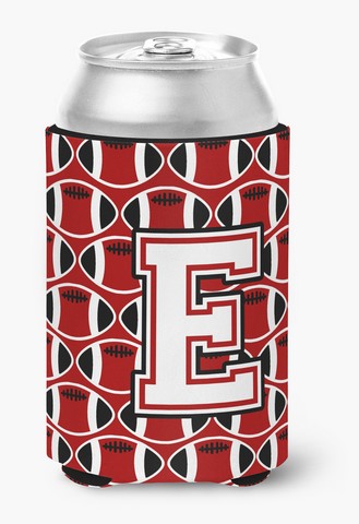 Letter E Football Cardinal & White Can or Bottle Hugger
