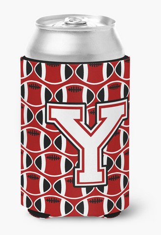 Letter Y Football Cardinal & White Can or Bottle Hugger