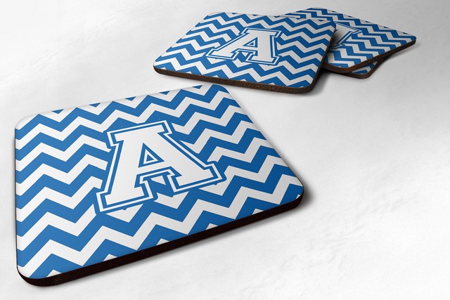 Letter A Chevron Blue & White Foam Coaster - Blue & White - 3.5 x 0.25 x 3.5 in.