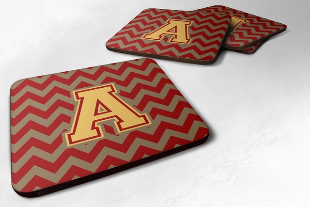 Letter A Chevron Garnet & Gold Foam Coaster