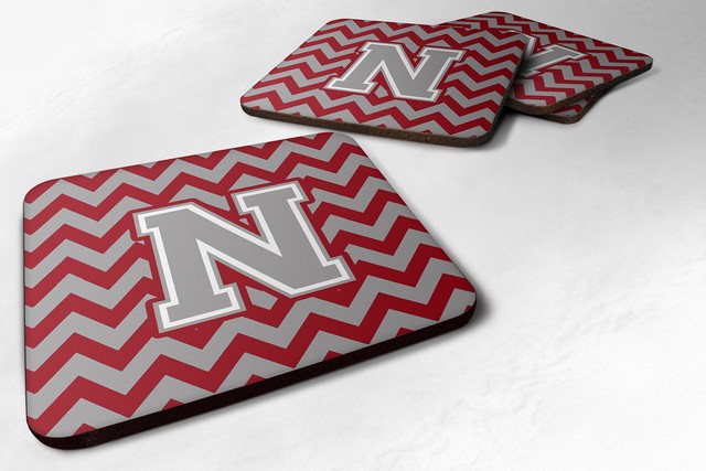 Letter N Chevron Crimson & Grey Foam Coaster