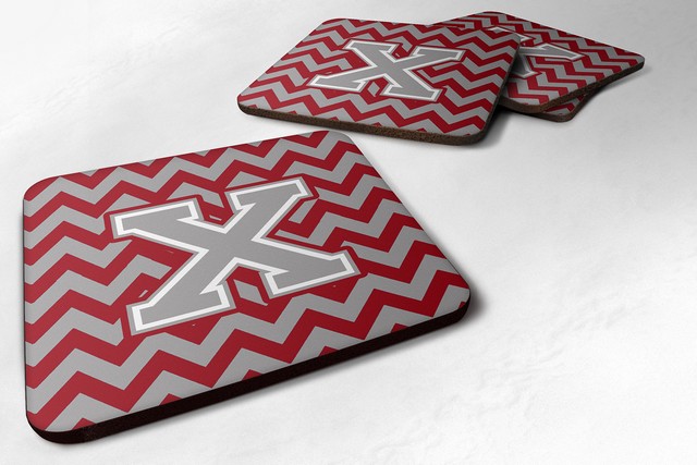 Letter X Chevron Crimson & Grey Foam Coaster - Set of 4