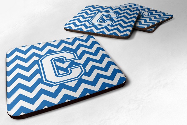 Letter C Chevron Blue & White Foam Coaster - Set of 4