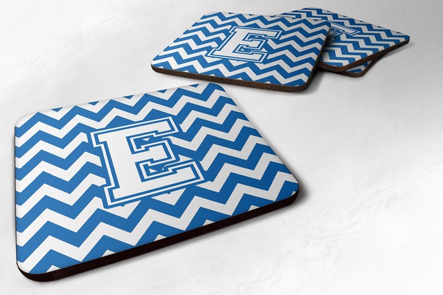 Letter E Chevron Blue & White Foam Coaster - Blue & White - 3.5 x 0.25 x 3.5 in.