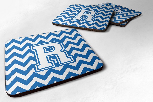 Letter R Chevron Blue & White Foam Coaster - Blue & White - 3.5 x 0.25 x 3.5 in.