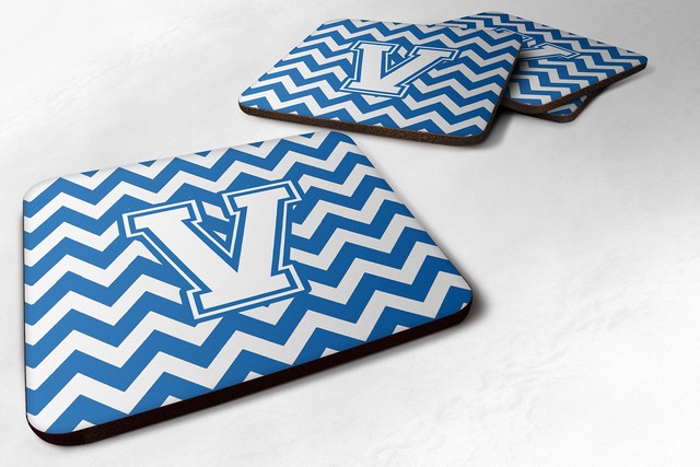 Letter V Chevron Blue & White Foam Coaster - Blue & White - 3.5 x 0.25 x 3.5 in.