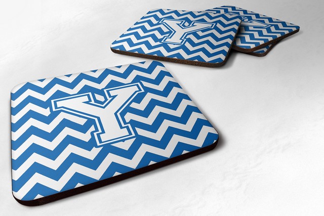 Letter Y Chevron Blue & White Foam Coaster