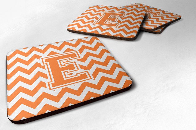 Letter E Chevron Orange & White Foam Coaster
