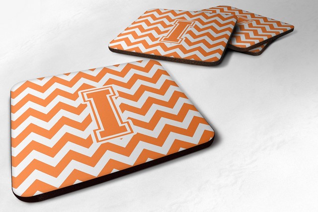 Letter I Chevron Orange & White Foam Coaster