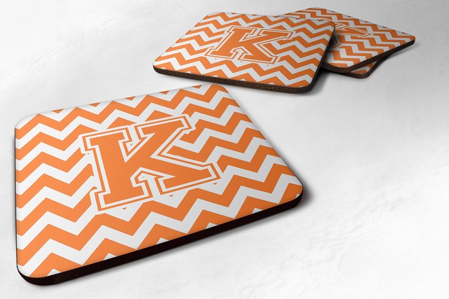 Letter K Chevron Orange & White Foam Coaster
