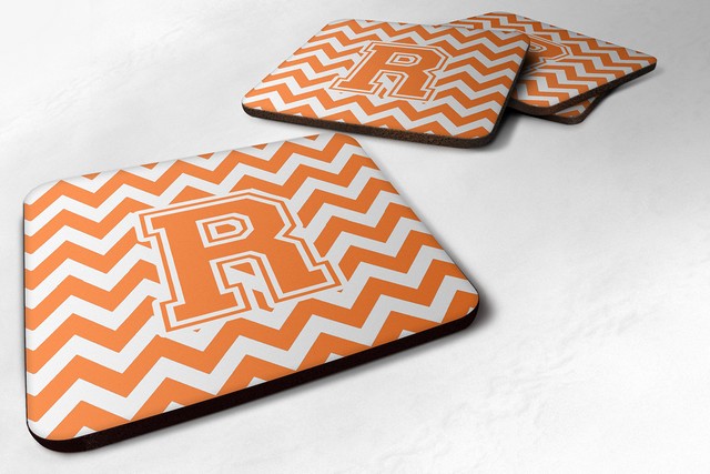 Letter R Chevron Orange & White Foam Coaster