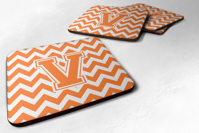 Letter V Chevron Orange & White Foam Coaster